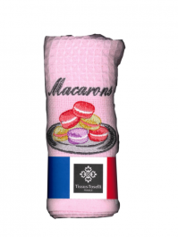 rosa våfflad kökshandduk frankrike macarons tissus tusselli