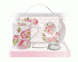 presentset mugg romantiskt te afternoontea giftidea rosa blommig kopp
