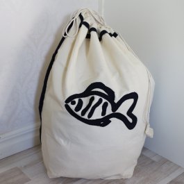 tvättsdäck naturfärgad bomull med fisk motiv svensk design