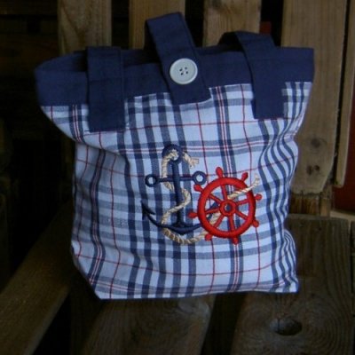 söt miniväska presentbag i tyg barnväska presenttips marin stil segelbåt