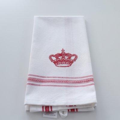 vit kökshandduk med röd krona svensk design
